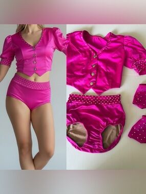 Kelle dance costume 2 piece hot pink vest briefs rhinestoned MC-Medium child